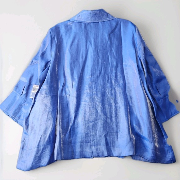 Ali Miles Shirt Womens 1X Blue Eclectic Button Up Long Sleeve Collar Shimmer NWT - Picture 2 of 11